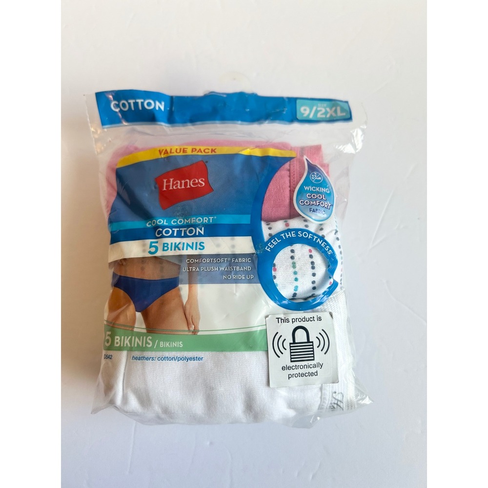 Hanes Womens Cool Comfort Cotton Bikini Underwear 5 Pack Size 9 2XL Multi Color